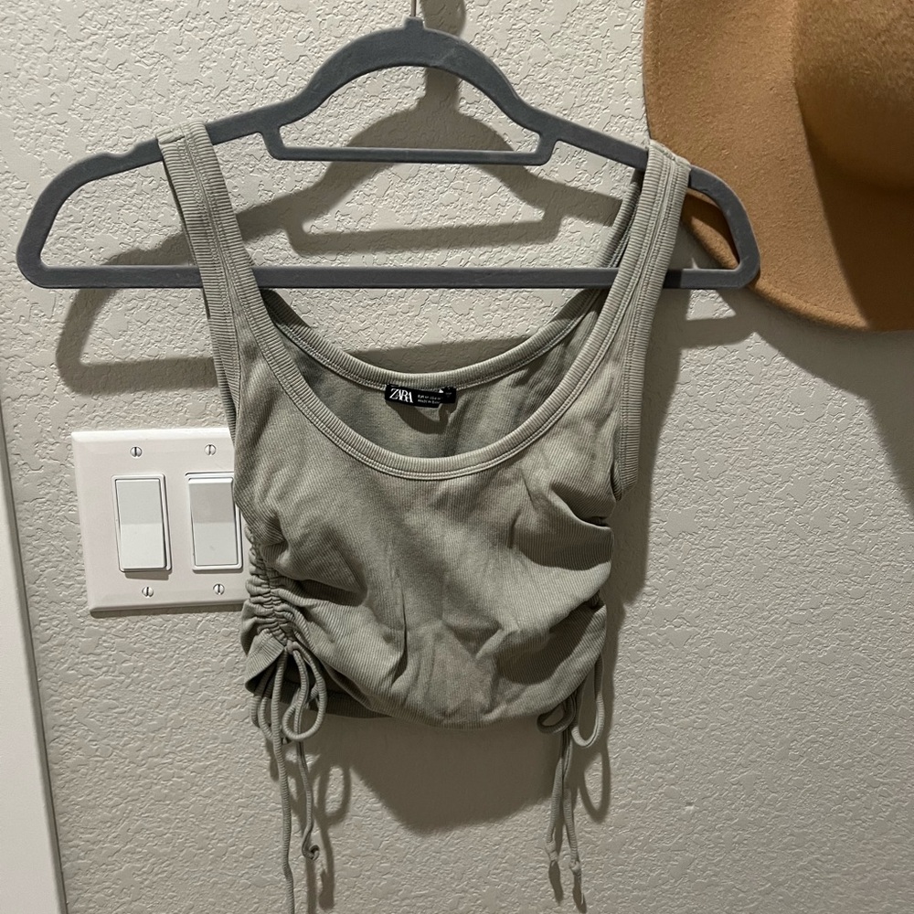 Zara Ruched Tank Top Size M in Sage Green